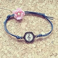 Notenschlüssel Armband Holz-Art in Dunkelblau Größenverstellbar, Musik / clef / music / vintage / ethno / hippie / must have / statement / florabella schmuck