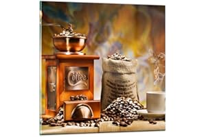 ARTTOR Moderne Impression sur Verre 40x40cm Image Tableau en Verre Decoration Murale Café grains broyeur tasse Petit Tableaux Decoratifs Muraux Chambre Cuisine Carré Deco Cadre Salon Art Wall GAC40x40-2592