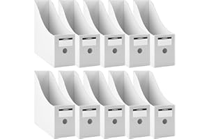 Foydream Porte Revues A4 en Papier Kraft, 10 Pièce 9 CM Solide Porte-Revues Boîte de Rangement de Documents de Papeterie pour Magazines Avec Étiquettes Blanc