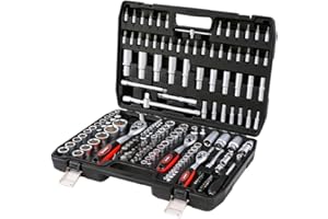 TEENO Set di chiavi a bussola per attrezzi da 1/2" e 1/4"e 3/8 Ratchet (72 denti) - Set cricchetti e bussole da 172 pezzi,Cromo vanadio - Satinato opaco