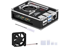 GeeekPi Akrylowe etui do Raspberry Pi 4 Model B, Raspberry Pi 4B z wentylatorem 40 x 40 x 10 mm i 4 szt. radiatorami do Raspberry Pi 4 Model B (tylko dla Pi 4) (całkowicie czarne)