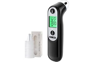 VIPROUD Highly Accurate Ear Thermometer, Digital Ear Thermometer for Kids and Adults, Memory Recall, Fever Alarm and 21 Disposable Probe Covers (LCD-DeepBlack)