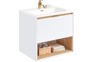 SoBuy Mobili da bagno sospeso Mobile lavabo con 1 cassetto Bianco-Naturale 61x46x59 cm BZR171-N