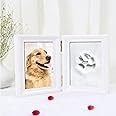 Azonee Paw Print Keepsake Wall Frame Kit, Dog or Cat Clay Pawprint Keepsake Kit, Wooden Photo Frame Pet Photo and Pawprint Impression Wall Art, Gift for Pet Parents(White)