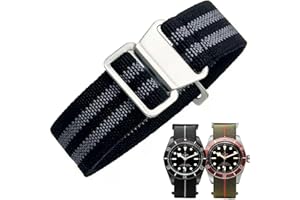 Danxancy French Troops Paratrooper Watchband,Military Elastic Nylon Watch Strap with Hook-and-Loop for Men Women Silver & Black Buckle 18/20/22mm