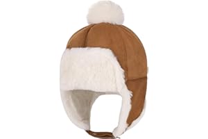 FakeFace Cappelli per bambini con cappuccio pieno Earflap Cappelli per ragazze e ragazzi Fluffy Peluche Trapper Cappello pilota Ushanka Cappello russo Berretti con PomPom Inverno Sci Copricapo Halloween Natale Cosplay Costume