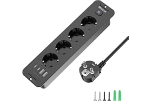 HITRENDS Toma de Empotrar Corriente con 2 USB y 2 Type-C, 4 Tomas Enchufes Multiple Empotrada de Sobremesa con Interruptor, Regleta de Enchufes Empotrada con Cable de 2M para Muebles de Encimera, Negro