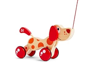 Hape Chien Jouet en Bois Enfant 1 an - Jouet à Tirer et Pousser - Motricité, Imagination & Dextérité de l'enfant - Jouet 1 an 100% Sûre - avec Ficelle Facile à Saisir pour Les Petites Mains