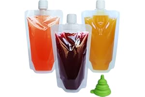 YELINOSK 20PCS Clear Drink Pouches 250ml with Caps and Funnel for Festivals, Leak Proof Alcohol Beverage Juice Liquid Pouch Bags, Plastic Hip Flask for Parties, Picnic, Travel, Sports, Extra Large Mouth 1.5cm