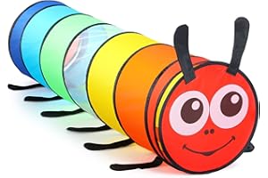 WILWOLFER Tunnel Enfant - Tente de Jeux Exterieur Interieur avec Côtés en Maille - 180 cm Tunelle pour Enfant Parcours Motricité Bébé Rampant -Jouet de Pliable Pop-up - Cadeau pour Animaux (Chenille coloré)