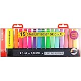 Stabilo - Set da scrivania 15 evidenziatori Boss, colori 9 fluo e 6 pastello