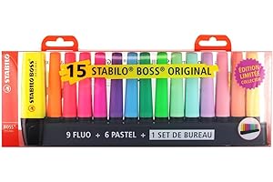 Stabilo - Set da scrivania 15 evidenziatori Boss, colori 9 fluo e 6 pastello