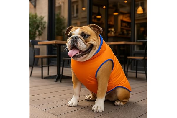 Petdeals Reversible Bomber Puffer Jacket, Lightweight, Ultra Warm Windproof Waterproof, Large Breed for Cold Weather, Pet Apparel, Warm & Cozy for Indoor/Outdoor (Orange & Royal Blue, 5XL)