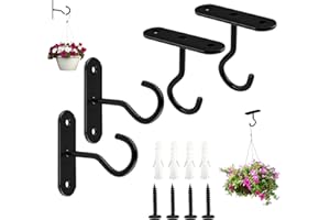 funvce 4 Pack Ceiling Hooks for Hanging Plants, Metal Ceiling Hook with Screws, Wall Mount Hanging Hooks Indoor for Planters, Lanterns, Light, Wind Chimes, Bird Feeders and Outdoor Decoration (Black)
