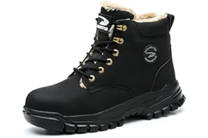 UnPtios Safety Boots Men Winter Waterproof Steel Toe Boots Women Keep Warm Velvet Work Boots Safety Shoes Trainers Lightweight Dealer Boots Anti- Puncture Proof Comfortable Black UK