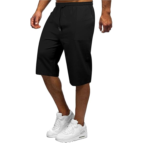 Runcati Korte broek heren katoen linnen bermuda 3/4 lengte zomerbroek yoga jogger casual sweatpants sportshorts vrijetijdsbroek sweatshorts herenbroek met zakken, donkerblauw, M