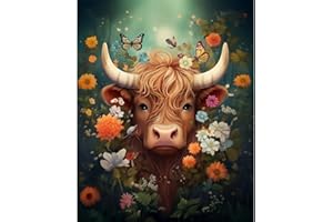 Wenfdrtr Cow Paint by Numbers Kit, Highland Cow Paint by Numbers for Adult,Cow Paint by Number for Adults Wall Art Decor Gifts(12x16inch,Frameless)