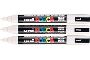 UNI-BALL Uni Posca PC-5M marker do farb w kolorze białym 2,5 mm średnia końcówka końcówka kulowa pisanie na każdej powierzchni szkło metal drewno plastik tkanina (opakowanie 3)