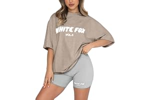 Celucke White Fox Women's Summer Oversized T-Shirts Casual Crew Neck Short Sleeve T Shirt Ladies Short Sleeve Baseball Tshirts Tunic Oversized Tops Basic Plain Cotton Tee Tops Y2k Streetwear