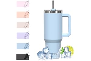 WATERSY 1182 ml Termo con Pajita y Asa, Taza Termica de Acero Inoxidable, 40oz Tumbler Café para Frío y Caliente, a Prueba de Fugas, Travel Mug, para Gimnasio, Oficina, Viaje (Azul)