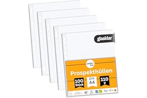 ‎PERFECT LINE perfect line - 100 Prospekthüllen A4, Klarsichtfolien Glasklar, Extra-Stark, 110 my, dokumentenecht, säurefrei - (1 x 100 Stk.)