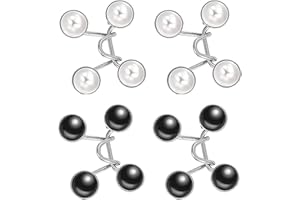 Divono 4 Sets Adjustable Waist Buckle Extender Tightener for Jeans,2 Black+2 White with 2Pcs Detachable Pearl Jean Buttons Pins & 2Pcs Small Button Pin for Too Big Loose Jeans Pants