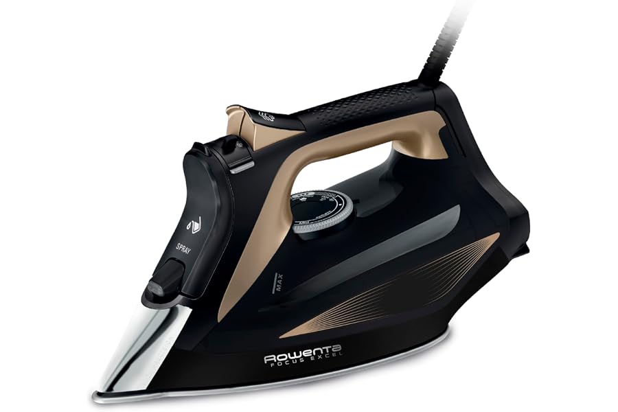 Rowenta DW5325 Focus Excel Steam Ironing Iron 2700W, 2.2 L, Steam Shot 180 g/min, Microsteam HD Plate, Ergonomic Handle, Profiled Tip, Drip Protection, Eco Mode