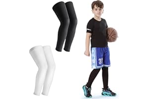 Newbyinn Kid Leg Sleeve 2 Pairs, Long Compression Leg Sleeve for Youth Boy Girl Basketball Soccer Football, Black and White