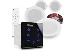 Power Dynamics 4x PD MSLP50 Marine Ceiling Speakers with A100B Black Wall Amplifier - Bluetooth Weatherproof Ceiling Speakers for Bathrooms & Outdoors, IPX5 Outdoor, 40m Cable Included