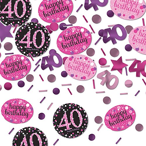 FesteFeiern® 12x Deckenhänger Swirl und Tischkonfetti 40. Geburtstag in pink schwarz violett 40. Happy Birthday - 2