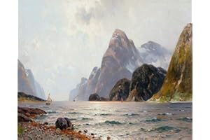 YEESAM ART DIY Ölgemälde Malen nach Zahlen Erwachsene Kinder, Stein Berg Meer Schiff Natürliche Landschaft Zahlenmalerei ab 5 Öl Wandkunst (Berg, ohne Rahmen)