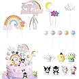 HASTHIP® 18Pcs Cute Cake Toppers Set 1.9inches Kuromi Melody Cinnamoroll Cake Toppers Cartoon Sanrio-themed Rainbow Color Ballon Cake Topper for Shower Party, Birthday Party