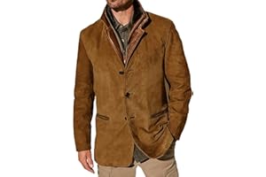 BBAUER Abrigo Blazer Retro para Hombre Chaqueta de Traje de Botonadura Simple con Cremallera de Cuero sintético de Piel sintética de Color sólido