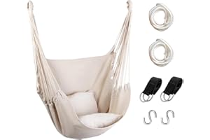 HOMMTINA Hammock Chair Hanging Rope Swing Max 300 lbs Hanging Chair with Bag High Quality Cotton Fabric for Maximum Comfort and Durability Perfect for Outdoor, Home, Patio, Yard (Beige)
