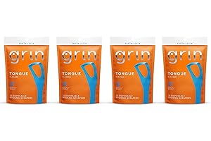 GRIN ORAL CARE Grin Disposable Tongue Scraper For Adults,Tongue Cleaner Easy To Use Dental Hygiene For Fresh Breath, Tongue Scraper Help Reduce Bad Breath - 4 Pack