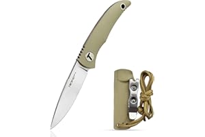 TONIFE Nova Full Tang Coltello da Caccia campeggio a Lama Fissa 6,8cm con Guaina Kydex Regolabile Facile Portabile con Cordino in Paracord per Outdoor, Sopravvivenza e Bushcraft（Cachi）