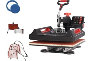 UKPRESS Heat Press Machine 8 in 1 29x38cm Sublimation Printing Swing Away 360 Degree for T Shirts Mug Hat Plate Cap Mouse Pads Dual Digital Control Multifunctional (Red)