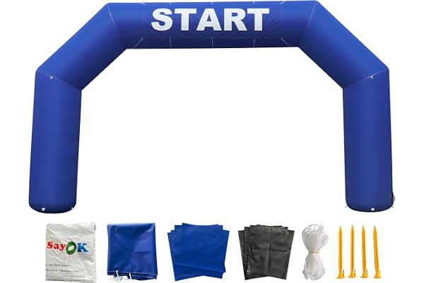 Sayok Arc gonflable en plein air arc gonflable ligne de départ gonflable course arc bannière avec souffleur d'air pour événement publicitaire (bleu)