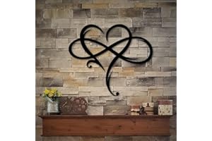 AOOLVY Infinity Heart Wall Decor, Unique Infinity Heart Metal Art Wall Decor Love Sign Steel Wall Plaques Bedroom Ornaments for Home Wedding Decor, Room Living Room Decoration (Black, 23.6x20.6inch)
