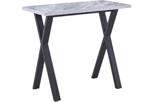 AINPECCA Bar Table Breakfast Counter Table with Metal Legs Industrial Style Coffee Kitchen (White marble effect top, White B)