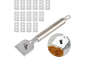 KERATOBLEEM Edelstahl Ceranfeldschaber, Hochwertiger Kochfeldschaber inkl. 15 Ersatzklingen,Glasschaber,Vignettenschaber,Ceranfeld Kratzer Entfernen für Reinigung Von Backofen, Induktionskochfeld, Herd