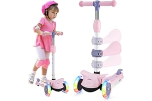 ‎WHEELIVE Wheelive 2-in-1 Kinder Roller mit Abnehmbarem Sitz, 4 Höhenverstellbarer und faltbaren Design Kleinkinder Scooter Sitzen oder Stehen mit 3 LED-Rädern für Jungen und Mädchen im Alter von 2 bis 8 Jahren