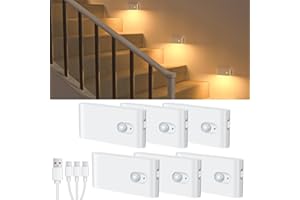 WILLED Luce con Sensore di Movimento da Interno, Caricabile USB Luce Notturna Bambini con 3 Modalità (Auto/ON/OFF), per Armadietto, Scale, Cucina, Corridoi, Camera e Bagno, 6 Pezzi