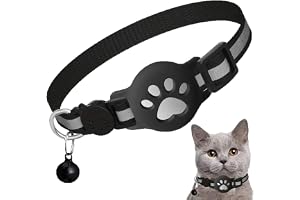Katthalsband för Airtag - Sträckbart katthalsband med Air Tag-hållare - Reflekterande på natten - Ultra elastiska GPS-katthalsband för katter, kattungar och valpar [Svart]