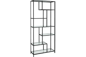 VASAGLE Bokhylla, 6 nivåer hög bokhylla, växtstativ, displayhylla, 30 x 80 x 180 cm, härdat glas, för studier, kontor, vardag