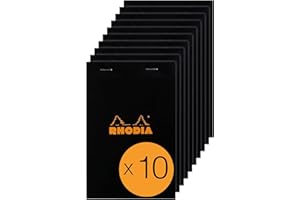 ‎RHODIA Rhodia 146009C - Packung mit 10 Notizblöcken No.14, 11x17cm 80 Blätter liniert 80g, Schwarz, 1 Pack