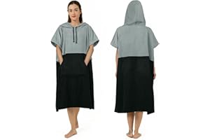 Zingtto Surf Poncho Changing Robe Extra Large Thick Towel Poncho for Men Women with Hood Pocket for Beach Swimming, 41‘’x33‘’, Black Gray
