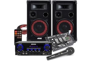 Max 8" Passive DJ Speaker System with AV440 Bluetooth Karaoke Amplifier, Wired Microphone & Compact USB Mixer - Complete Home DJ & Karaoke Audio Solution