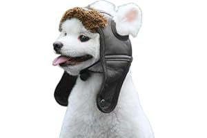 ARTIST UNKNOWN NON Sombrero de Piloto para Mascotas Gorros de Traje de Invierno con Forro Polar de Cuero de Aviador para Perros Y Gatos con Agujeros para Las Orejas para Perros Pequeños Medianos