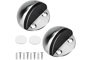 WEHERS Floor Door Stoppers, 2 Pack Stainless Steel Door Stops Oval Floor Mounted with Screws and Self-Adhesive Pads- Sound Dampening Rubber Buffer, Durable for Home & Office Use